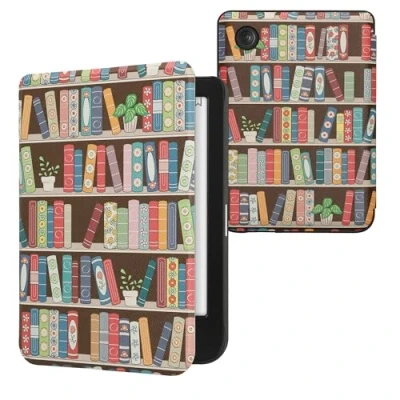 Afbeelding van kwmobile E reader hoesje geschikt voor Kobo Clara BW / Colour hoes flip case met magnetische sluiting Ereader cover Zomerse bibliotheek design in blauw groen roze