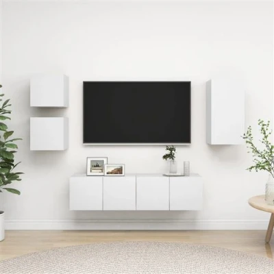 Afbeelding van vidaXL 5 delige Tv meubelset bewerkt hout wit