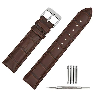 Afbeelding van TStrap Leren horlogeband Zachte reservearmband van alligator zwart bruin militaire horlogebandjes voor dames en heren Smart Watch bandsluiting , Bruin/bruine lijn, riem