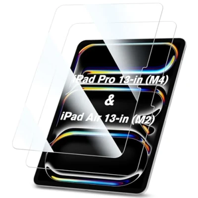 Afbeelding van Fintie 2 stuks displaybeschermfolie voor iPad Pro 13 inch (M4) 2024/iPad Air (M2) 2024, HD transparant 9H gehard glasfolie met Face ID en Apple Pencil Pro, krasbestendig compatibel