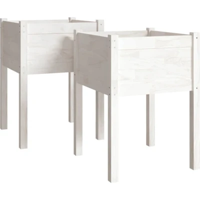 Afbeelding van Plantenbakken 2 st 50x50x70 cm massief grenenhout wit