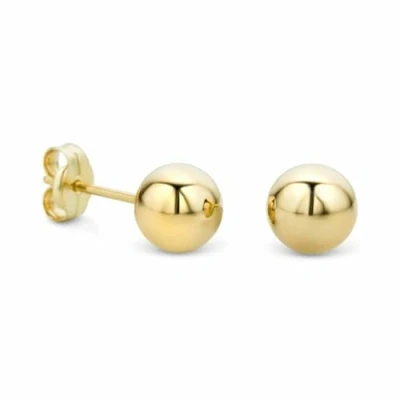 Afbeelding van Oorknoppen massief goud 18 Karaat dames oorbellen bol 6mm 18kt gouden goudkleurig 18k