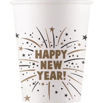 Afbeelding van Procos Feestbekers Happy New Year 200 Ml Karton Wit 8 Stuks
