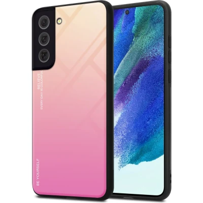 Afbeelding van Cadorabo Hoesje geschikt voor Samsung Galaxy S22 PLUS in GEEL ROZE Tweekleurige beschermhoes van TPU silicone Case Cover en achterzijde gehard glas