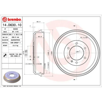 Afbeelding van BREMBO 14.D630.10 Remtrommel 295,1 ISUZU: D Max 1 Pickup