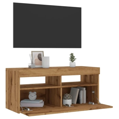 Afbeelding van vidaXL Tv meubel met LED 90x35x40 cm bewerkt hout artisanaal eiken
