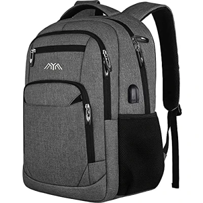 Afbeelding van Rugzak voor dames en heren, schooltas jongens meisjes, middelbare school, grijs, 15,6 inch, compact, praktisch