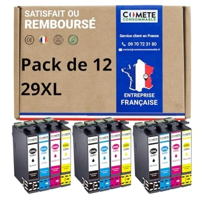 Afbeelding van COMETE, Frans merk, 29XL, 12 stuks, compatibel met Epson 29 XL, aardbeien, voor Expression Home XP 452 235 245 247 (4 zwart 2 cyaan magenta geel)