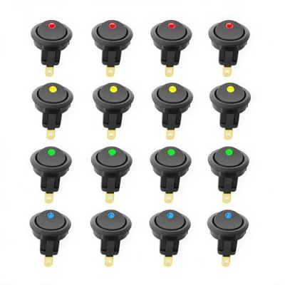 Afbeelding van CESFONJER 16 stuks LED tuimelschakelaars, DC 12 V 20 A On/Off zelfvergrendeling schakelaar spst drukknop rond (rood x 4 P, geel blauw groen P)