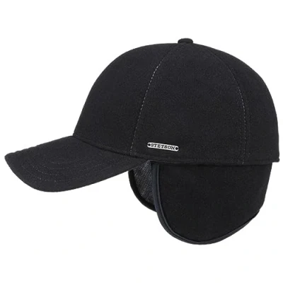 Afbeelding van STETSON Vaby Earflap Herenpet wol voor de winter, gesloten achter, met vizier, oorkussens, voering, herfst zwart.