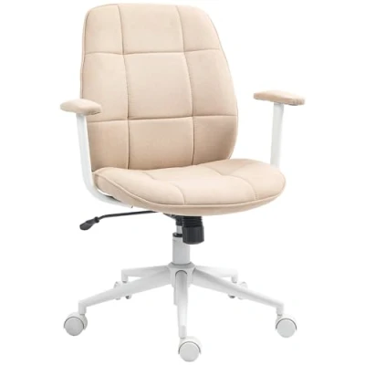 Afbeelding van HOMCOM Bureaustoel, ergonomische stoel met verstelbare hoogte, kantelfunctie, bureaustoel zwenkwielen, belasting 120 kg, beige