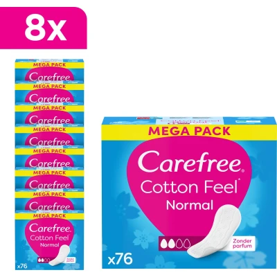 Afbeelding van Carefree Cotton Feel Normaal luchtdoorlatende inlegkruisjes parfumvrij absorptiegraad twee 8 x 76 stuks