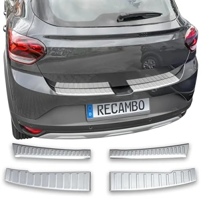 Afbeelding van RECAMBO Bumperbescherming van mat geborsteld roestvrij staal met textuur, geschikt voor Dacia Sandero 3, DJF, bouwjaar vanaf 2021, stijl en bescherming