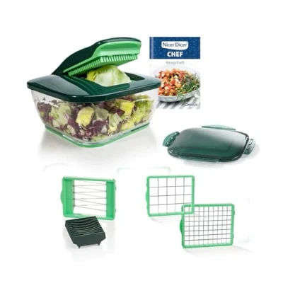 Afbeelding van Genius Nicer Dicer Chef 9 delig + groentesnijder voor een bewuste en gezonde dagelijkse voeding fruitsnijder, uiensnijder, koolmolen, groen
