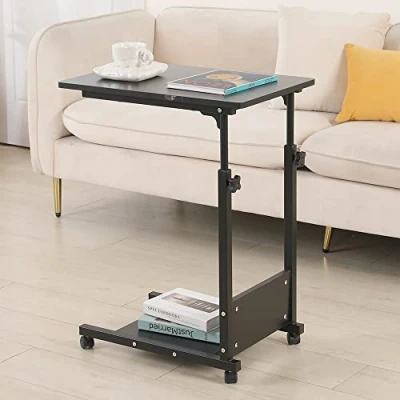 Afbeelding van Drumm bedtafel voor laptop, met wieltjes, in hoogte verstelbaar, vergrendelbare wielen, staand bureau, mobiele computertafel, opvouwbaar, 56,5 x 37 95 cm