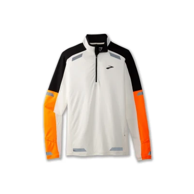 Afbeelding van Brooks RUN Visible 1/2 ZIP 2.0 Longsleeve, Heren, Maat: 52/54, Ecru fluoro flash black