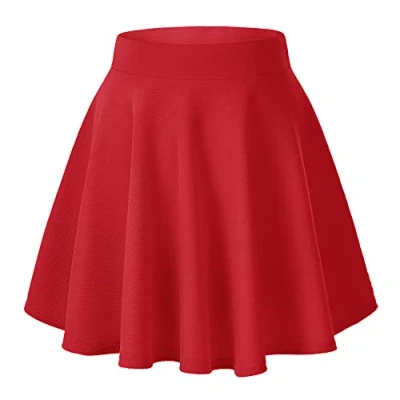Afbeelding van Urban GoCo Retro damesrok, basic plooirok, skater, meisjes, elastische korte midirok, Rood