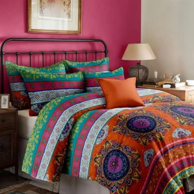 Afbeelding van Dreamzie Housse de Couette 155x220 cm avec 2 Taies d&#039;oreiller 80x80 cm, Motif Mandala Indien, Parure Lit Fermeture Éclair, Linge Lit, Oeko TEX