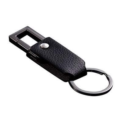 Afbeelding van Cerbery Sleutelhanger van leer met ringen en geschenkdoos, zwart.,