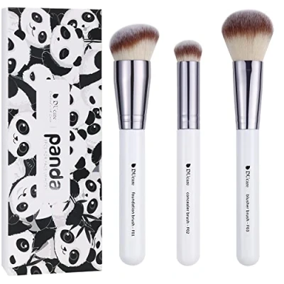Afbeelding van DUcare Kabuki Make upkwastenset, 3 delig, voor foundation, poeder, concealer, gezichtscontouren, rouge, bronzer, witte kunstkwast