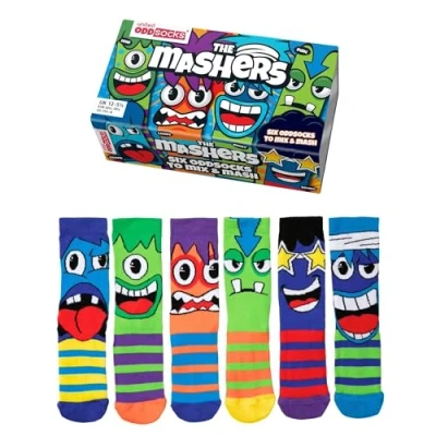 Afbeelding van Oddsocks sokken voor jongens en meisjes Mismatched socks Cadeau doosjes The Mashers 6 maat 31 tot 38