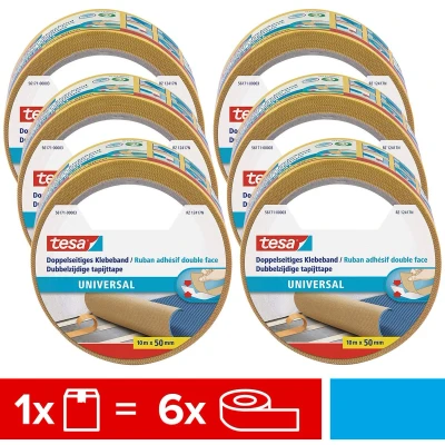 Afbeelding van tesa UNIVERSAL 56171 Dubbelzijdige tape (l x b) 10 m 50 mm 6 stuk(s)