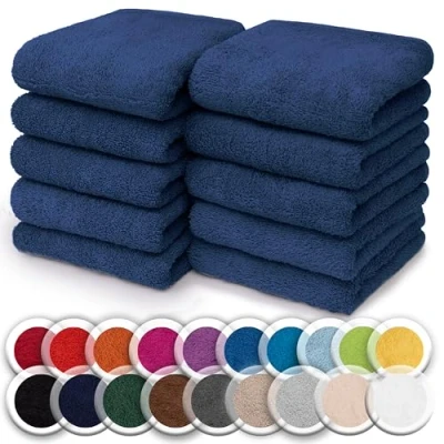 Afbeelding van Set van 10 washandjes 100% kat badstof zeepdoekjes Formaat 30 x cm per stuks kleur: donkerblauw