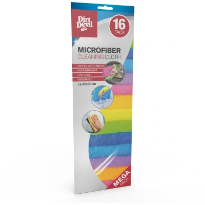 Afbeelding van Dirt Devil Microvezeldoekjes 16 Stuks Microvezeldoek Raamdoek Duurzaam Meerdere Kleuren