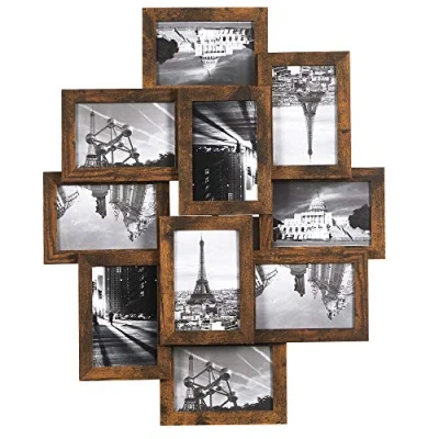 Afbeelding van SONGMICS Fotolijst, wandbevestiging, voor 10 foto&#039;s van x 15 cm foto&#039;s, MDF paneel, montage nodig, Rustiek Bruin, RPF020X01