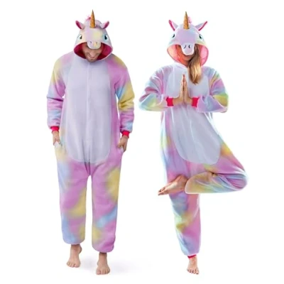 Afbeelding van Spooktacular Creations Uniseks jumpsuit voor volwassenen, pluche jumpsuit, eenhoorn dierenkostuum (maat M)