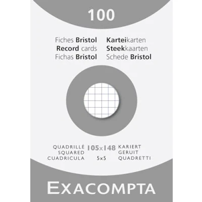 Afbeelding van Exacompta Art. 13209E 10 hoezen van 100 indexkaarten 5x5 geruit, ongeperforeerd formaat 105 x 148 mm geschikt voor inkjetprinters, laserprinters en kopieerapparaten kleur wit