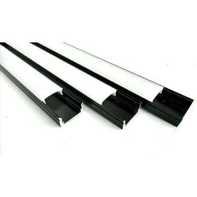 Afbeelding van Zwart aluminium profiel voor ledstrips met ondoorzichtige diffuser, verpakking U montagebeugel, 2 m strips, kanaal eindkappen (6, 3 x meter)