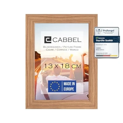 Afbeelding van CABBEL Fotolijst, stabiele mdf houten lijst, onbreekbaar plexiglas, om op te hangen en neer zetten, ideaal voor foto&#039;s/afbeeldingen/collage, eikenhout, 13 x 18 cm