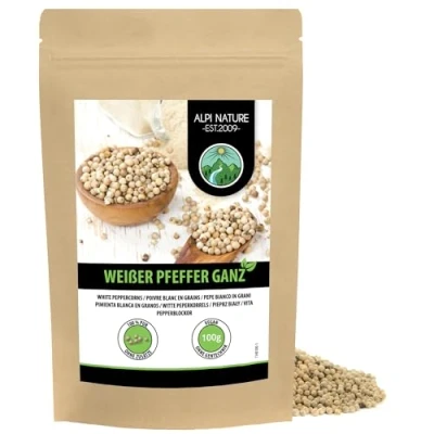 Afbeelding van Hele witte peper (100 g), 100% natuurlijke peperkorrels, zonder toevoegingen, veganistisch,