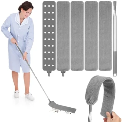 Afbeelding van Bixury Telescopische microvezelplumeau met 4 verwisselbare reinigingsdoekjes voor het reinigen van bed, bank, keuken, hoeken