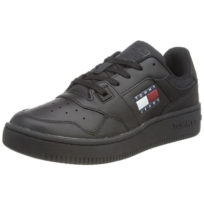 Afbeelding van Tommy Jeans TJW Retro Basket ESS Sneakers laag, Dames, Maat: 36, Triple black Leer en textiel
