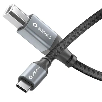 Afbeelding van Sonero® USB 2.0 kabel voor printer, C stekker naar B stekker, 480 MB/s, ruimtegrijs/zwart, 0,50 m