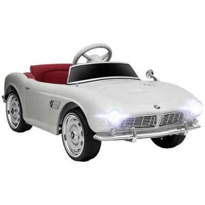 Afbeelding van HOMCOM Elektrische auto voor kinderen, licentie BMW 507, retro vintage stijl, 12 V, maximale snelheid 5 km/u, afstandsbediening, geluids en lichteffecten, wit