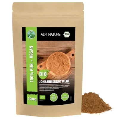 Afbeelding van Biologisch johannesbroodmeel (1 kg), zwart johannesbroodpoeder, uit gecontroleerde biologische teelt, glutenvrij, lactosevrij, laboratoriumgetest