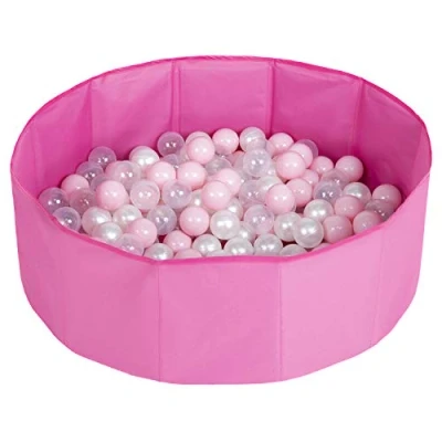 Afbeelding van Selonis opvouwbaar ballenbad met 300 ballen voor kinderen huisdieren speelbad, roze:poederroze/parelmoer/transparant