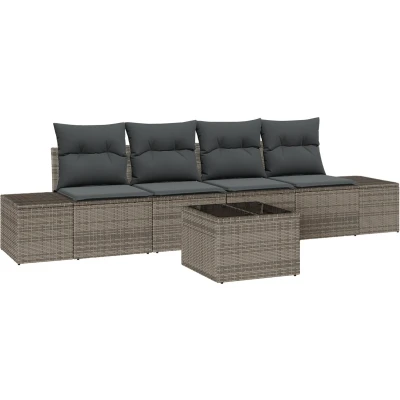Afbeelding van vidaXL 5 delige Tuin Sofaset met Kussens Grijs Poly Rattan