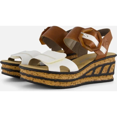 Afbeelding van Rieker Sandalen met plateauzool, Dames, Maat: 38, White Kunststof