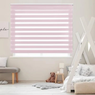 Afbeelding van Blindecor rolgordijn Lira, dag/nacht, dubbellaagse stof, kleur roze, zebra, 100 x 180 cm (breedte hoogte) Afmetingen van de stof 97 175 Stijlvolle rolgordijnen
