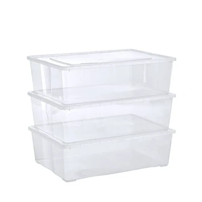 Afbeelding van Grizzly Opbergdozen, met transparant deksel, transparante stapelboxen ventilatie, 3 x 25 l
