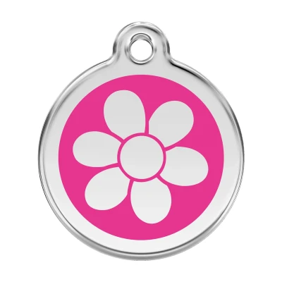 Afbeelding van Flower Hot Pink roestvrijstalen hondenpenning large/groot dia. 3,8 cm RedDingo