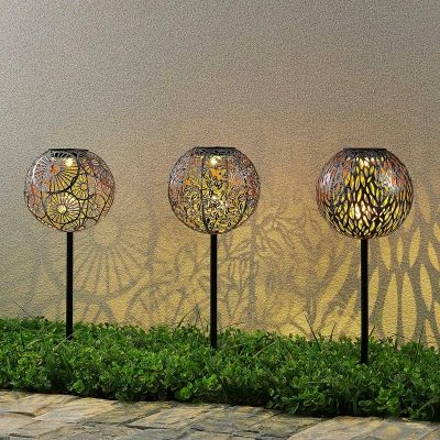 Afbeelding van Lindby solar tuinverlichting 3lichts ijzer, kunststof H: 54 cm zilver, geborsteld Inclusief lichtbronnen