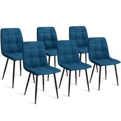 Afbeelding van Lot de 6 chaises MILA en velours bleu pour salle à manger