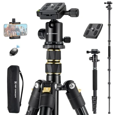 Afbeelding van K&amp;F Concept Camerastatief 184 cm, statief met clip voor mobiele telefoon, monopod 360 panoramakop en Arca Swiss, draadloze afstandsbediening, reistas, maximaal gewicht