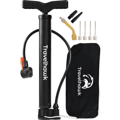 Afbeelding van Travelhawk Mini Fietspomp Dubbele Ventielkop Bal Pomp Handig Voor Onderweg Of Op Reis Inclusief Draagtas Zwart