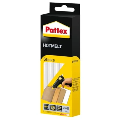 Image de Pattex Hotmelt Sticks, bâtons de colle pour pistolet à chaude, avec très haute transparence, chaude bricolage, décoration et réparation, 1 x 10 bâtonnets, transparent, 200 g